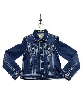 Women's L.A. Idol USA Denim Jacket Size L Blue White Contrast Stitch Western